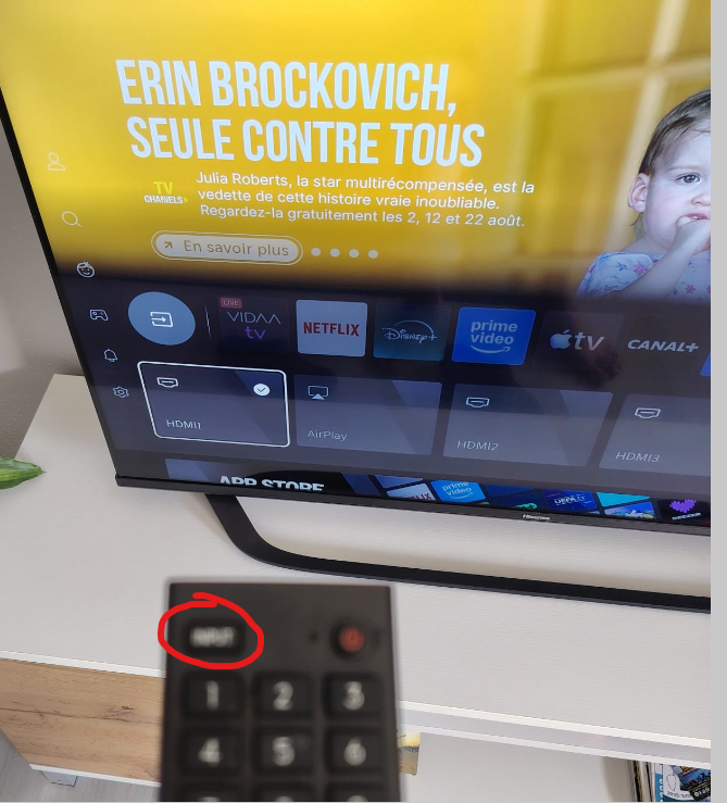 Sélection de la source HDMI 1 sur la télévision